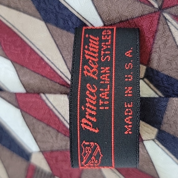 Prince Bellini Italian Styled Abstract Tie, Brown, Beige, Navy Blue, Burg, White - Picture 5 of 6